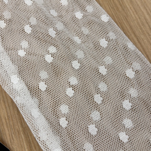 NWT  Women's Flocked Polka Dot Mesh Splicing Collar Bow Tie Bodysuit - Picture 2 of 5